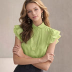 Damen Verspielte Bluse mit Rüschendetails und Knopfverschluss R&B