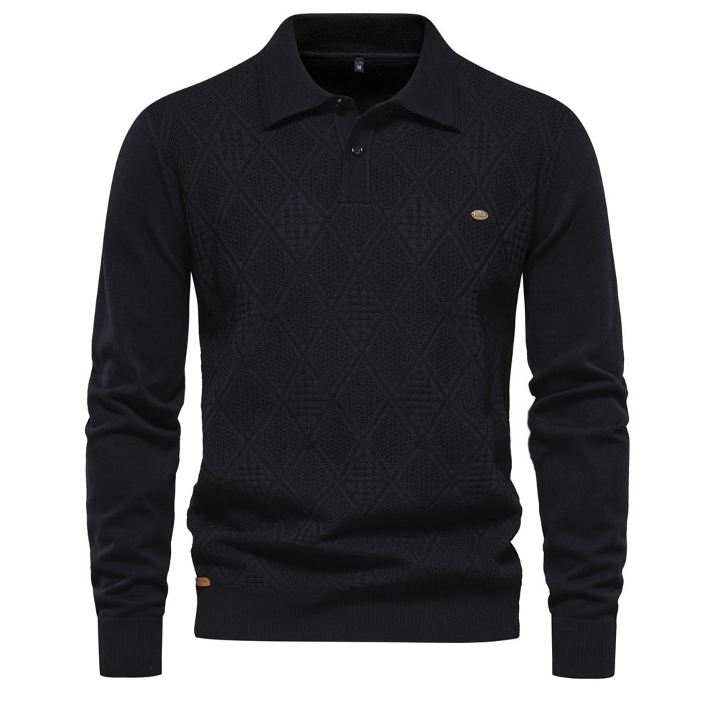 Herren Polo-Pullover mit strukturiertem Diamantmuster und klassischem Kragen