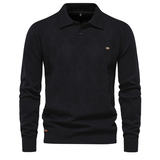 Herren Polo-Pullover mit strukturiertem Diamantmuster und klassischem Kragen R&B