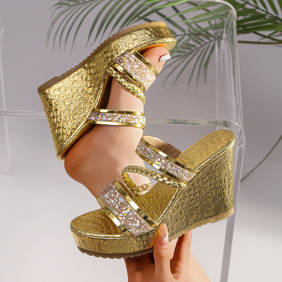 Damen Wedge-Sandalen mit funkelnden Akzenten und elegantem Krokodil-Design R&B