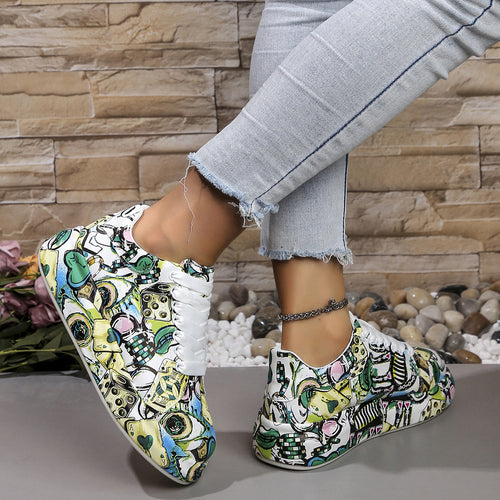 Damen modische High-Top Sneakers mit buntem Grafikdesign R&B