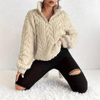 Damen kuscheliger Fleece-Pullover mit hochgeschlossenem Kragen und Reißverschluss R&B