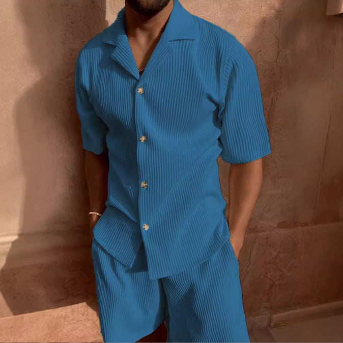 Herren Kurzarm Set aus atmungsaktivem Rippstoff mit moderne Knopfleiste R&B