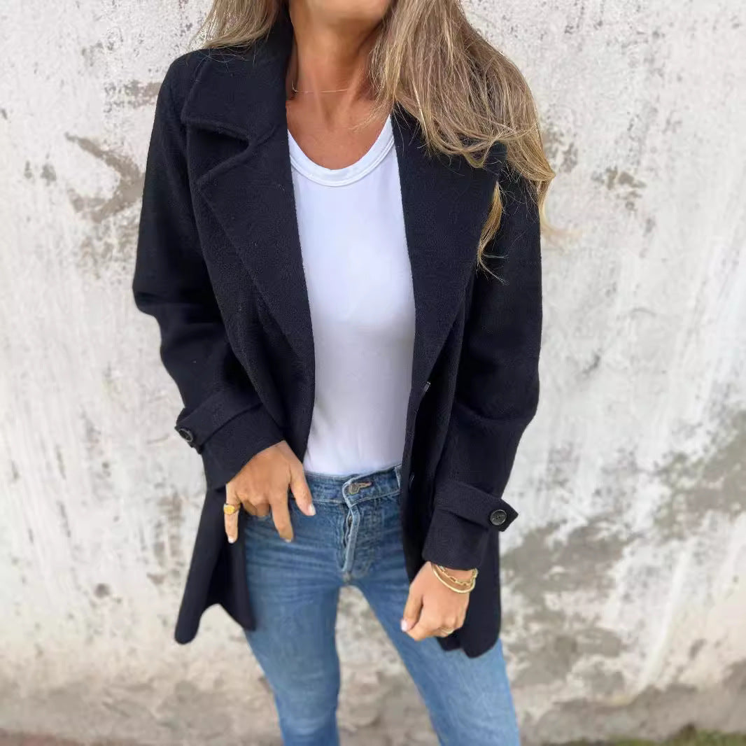 Damen zeitloser Wolle-Blazer mit praktischem Reverskragen und Taschen R&B