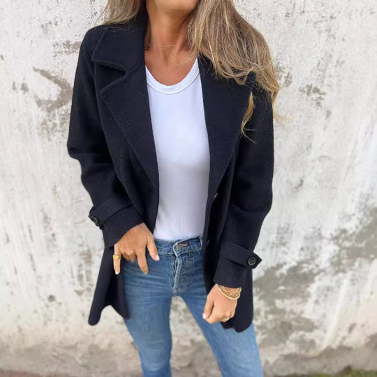Damen zeitloser Wolle-Blazer mit praktischem Reverskragen und Taschen R&B