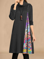 Damen Modisches Freizeitkleid mit asymmetrischem Saum und dekorativen Knöpfen