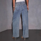 Damen Weite High-Waist Jeans im lässigen Vintage-Stil mit fransigem Saum R&B