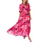 Damen nan mehrlagiges Maxikleid im Volant‑Stufenlook mit V‑Ausschnitt und geraffter Empire‑Taille R&B