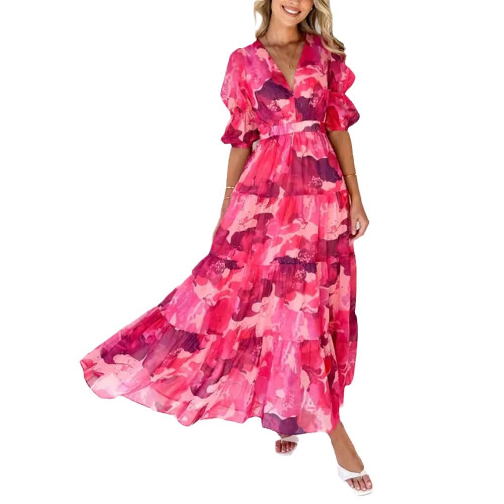 Damen nan mehrlagiges Maxikleid im Volant‑Stufenlook mit V‑Ausschnitt und geraffter Empire‑Taille R&B