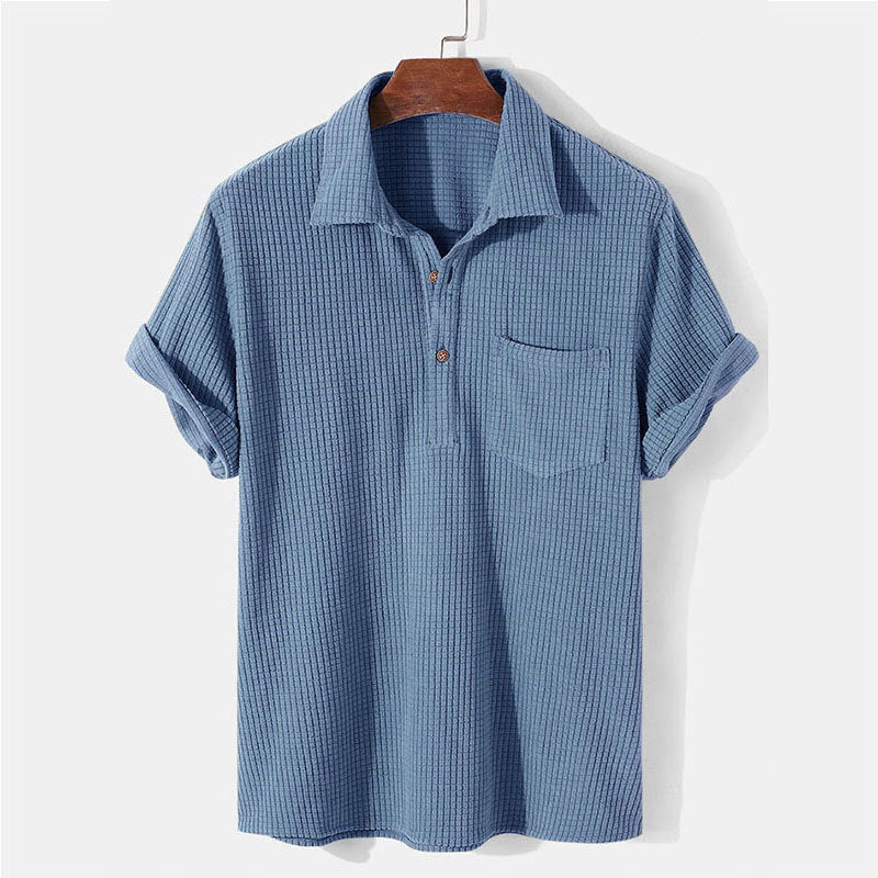 Herren nan Waffelstrick-Polo mit Hemdkragen, kurzer Knopfleiste und Brusttasche R&B
