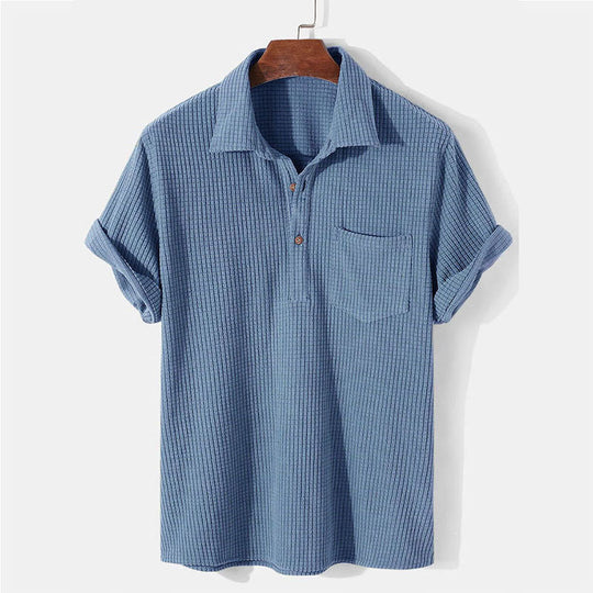 Herren nan Waffelstrick-Polo mit Hemdkragen, kurzer Knopfleiste und Brusttasche R&B