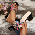 Damen Offene Blockabsatz-Sandalen mit modischem Ethno-Design R&B