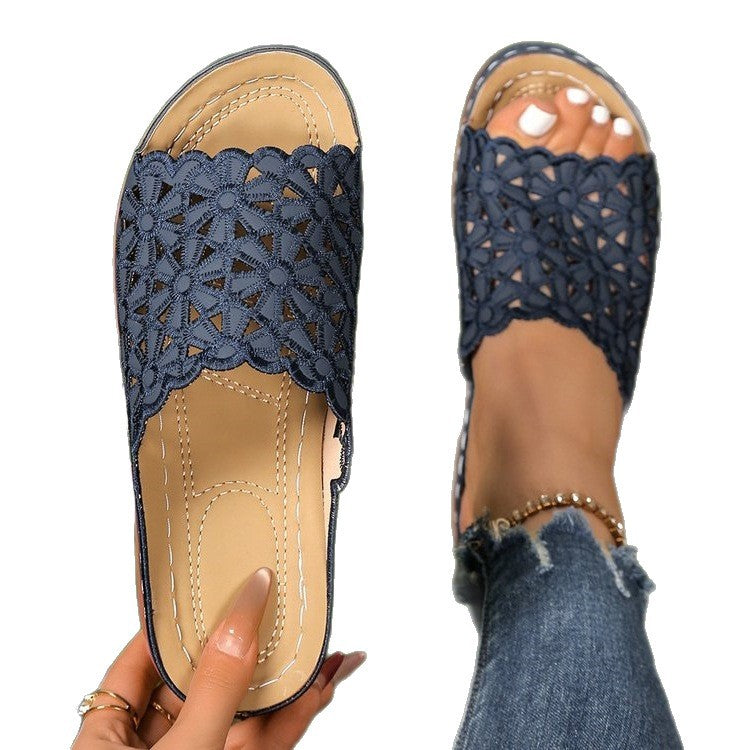 Damen offene Riemchen-Sandalen mit floralem Häkel-Muster R&B