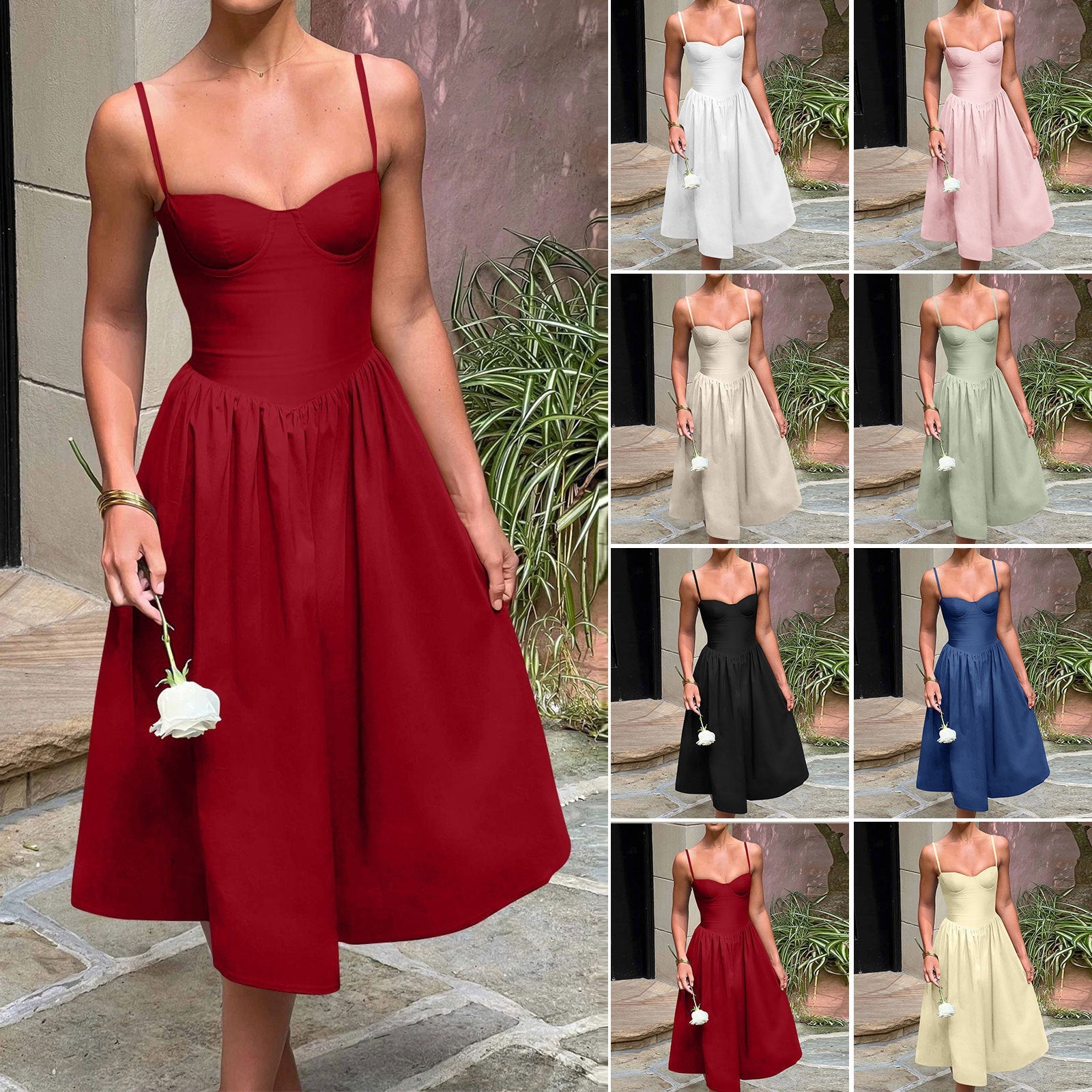 Damen Midi-Kleid mit taillierter Silhouette und A-Linie R&B