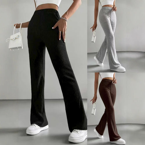 Damen Elegante und bequeme Rippen-Hose mit hohem Bund R&B