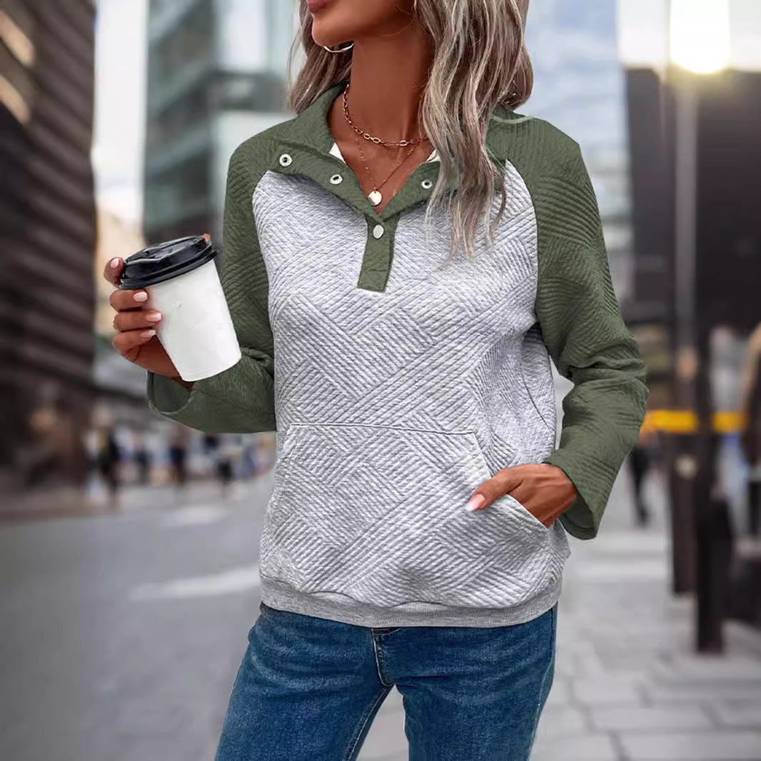 Damen modischer Stehkragen-Pullover mit strukturierter Oberfläche R&B