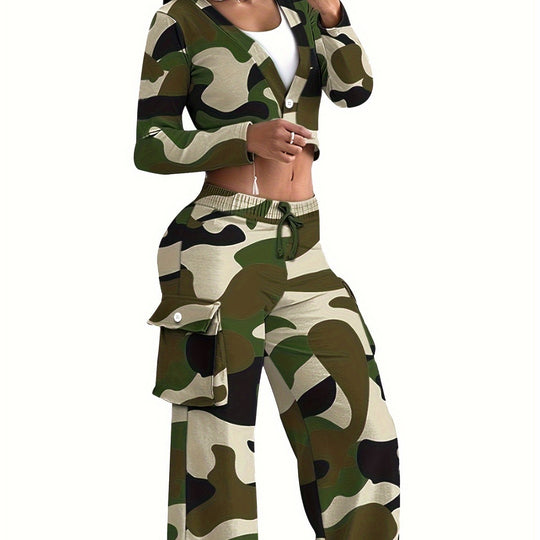 Damen Freizeit-Kombination mit modernen Cargohosen und offenem Blazer R&B