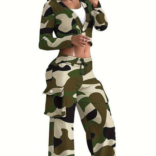Damen Freizeit-Kombination mit modernen Cargohosen und offenem Blazer R&B