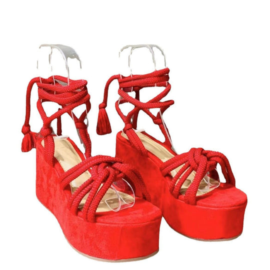 Damen Plattform-Sandalen mit geflochtenen Riemen R&B