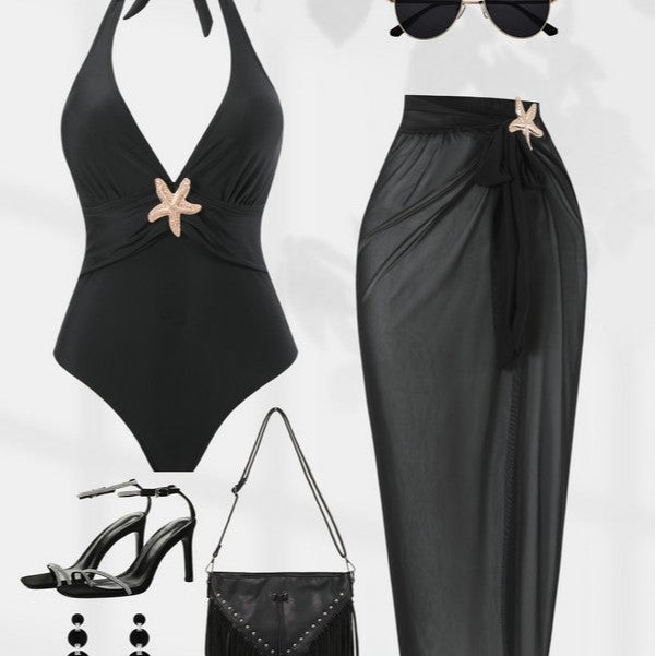 Damen Halterneck Bademode mit transparentem Pareo R&B