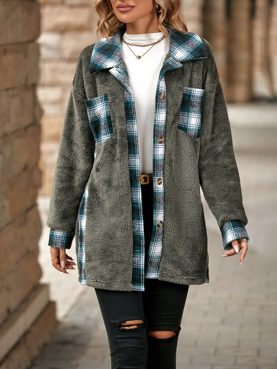 Damen Fleecejacke mit Karomuster R&B