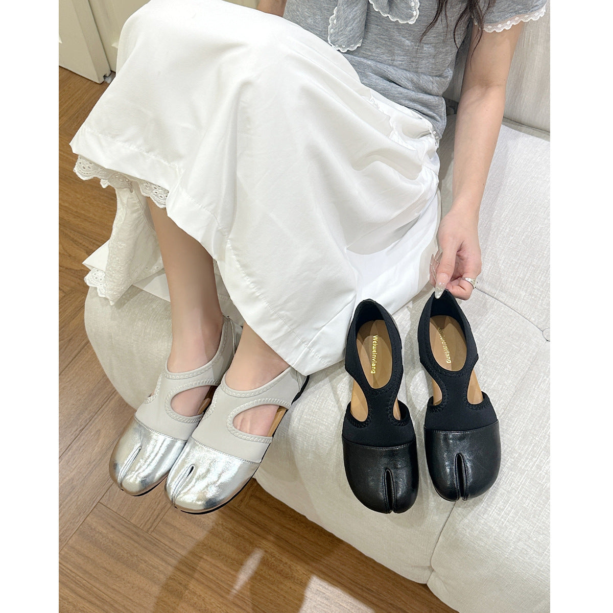 Damen elegante Slipper mit modischen Cut-Outs und funkelndem Metalleffekt