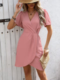 Damen Wickelkleid mit Puffärmeln und eleganter Taillierung R&B