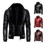 Herren Kunstlederjacke mit abnehmbarem Fellkragen und gesprenkelter Oberflächenstruktur R&B