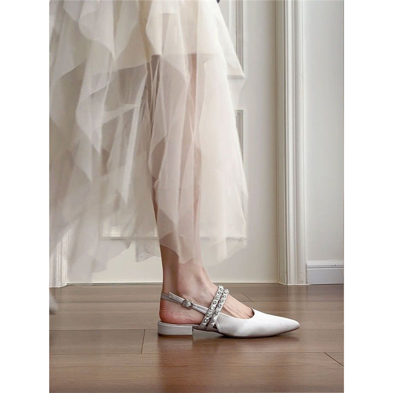Damen elegante Slingback Ballerinas mit zierlichem Schmuckdetail R&B