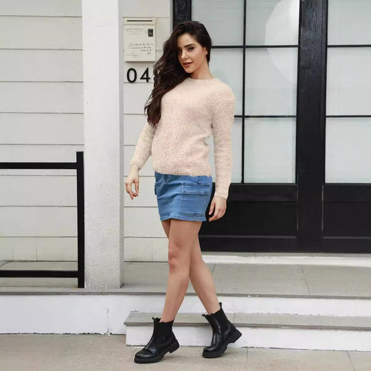 Damen Knit Pullover mit strukturiertem Gewebe und lässigem Schnitt R&B
