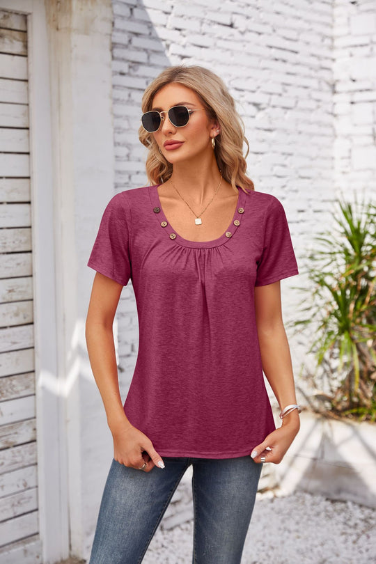 Damen Freizeit T-Shirt mit dekorativen Knöpfen R&B