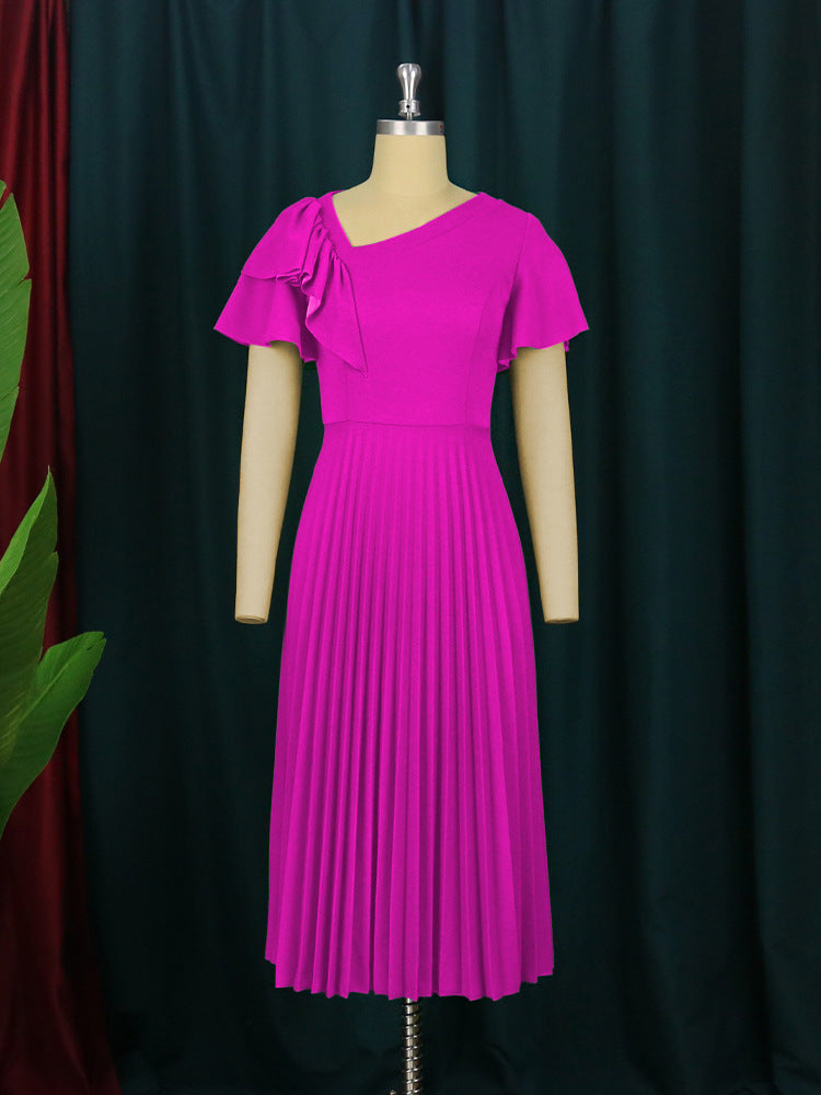 Damen Plissee-Kleid mit asymmetrischem Schnitt und eleganter Rüsche R&B