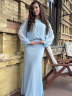 Damen Elegantes Maxi-Kleid mit transparenten Ärmeln und Hochgeschlossenem Design R&B