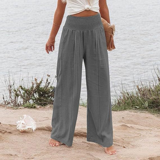 Damen weite und elegante Palazzo-Hose mit hohem Bund und Faltenwurf R&B