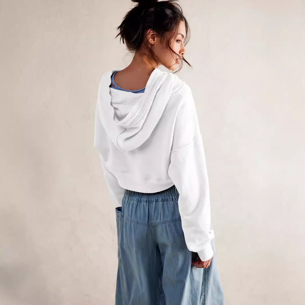 Damen cropped Sweatshirt mit lässigem Schnitt und Kängurutasche R&B
