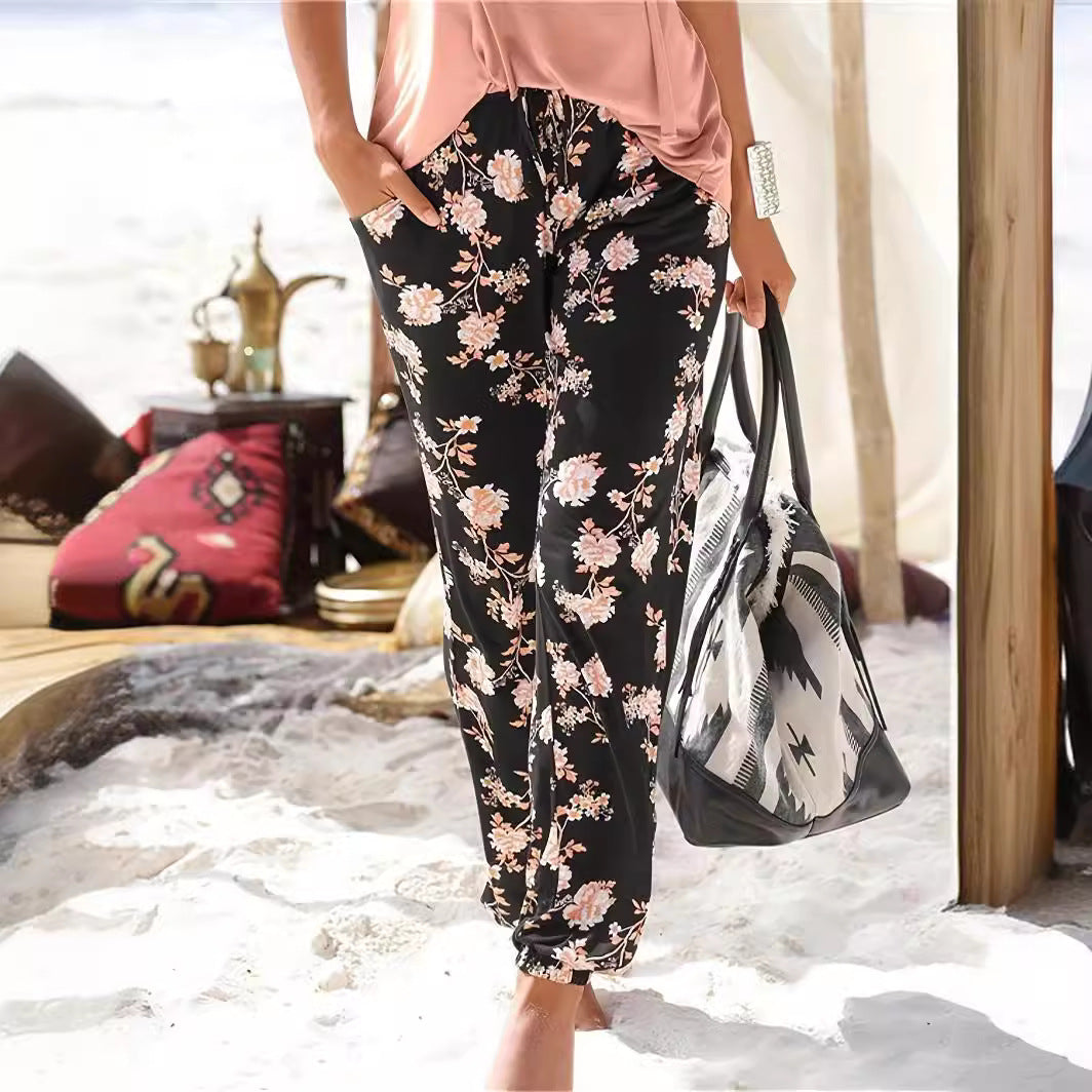 Damen Freizeithose mit floralem Muster und elastischem Bund R&B