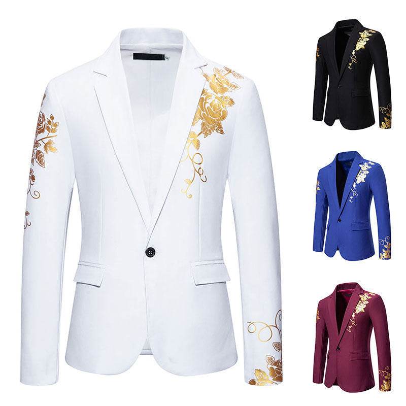 Herren eleganter Blazer mit floralem Goldmuster R&B