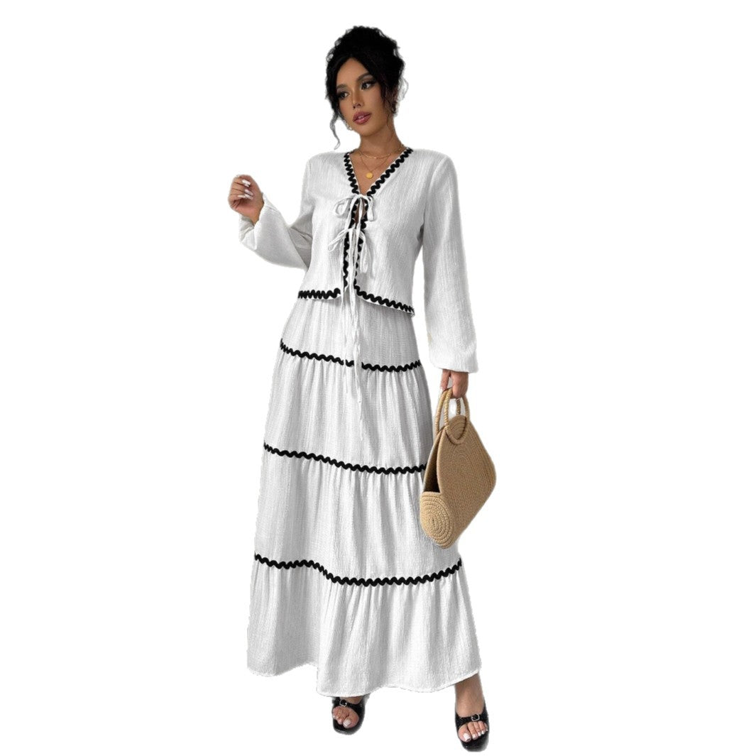 Damen Maxikleid mit Rüschen und Schnürung R&B