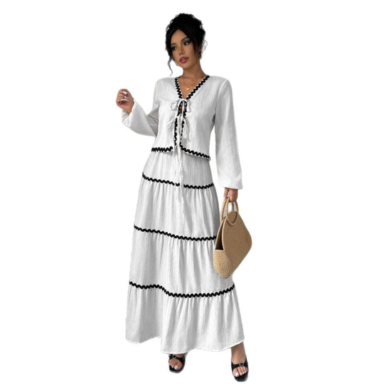 Damen Maxikleid mit Rüschen und Schnürung R&B