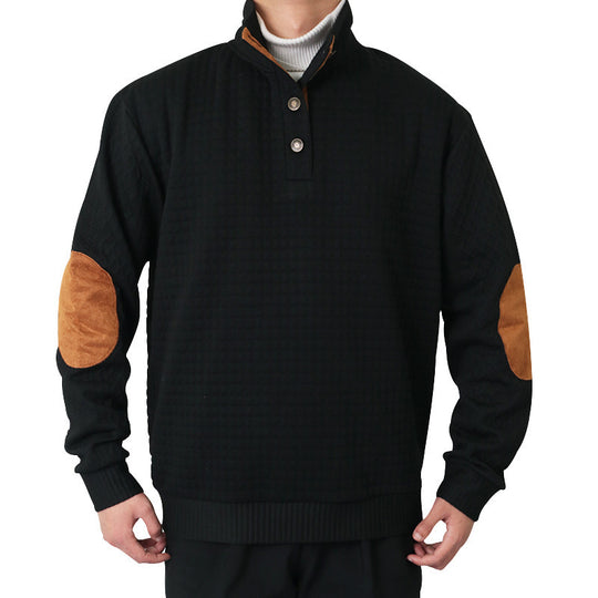 Herren modischer Pullover mit strukturiertem Kanalmuster und kontrastierenden Ellbogenpatches R&B