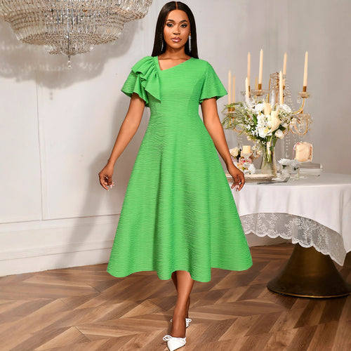 Damen Midikleid mit asymmetrischem Schal und voluminösen Ärmeln R&B