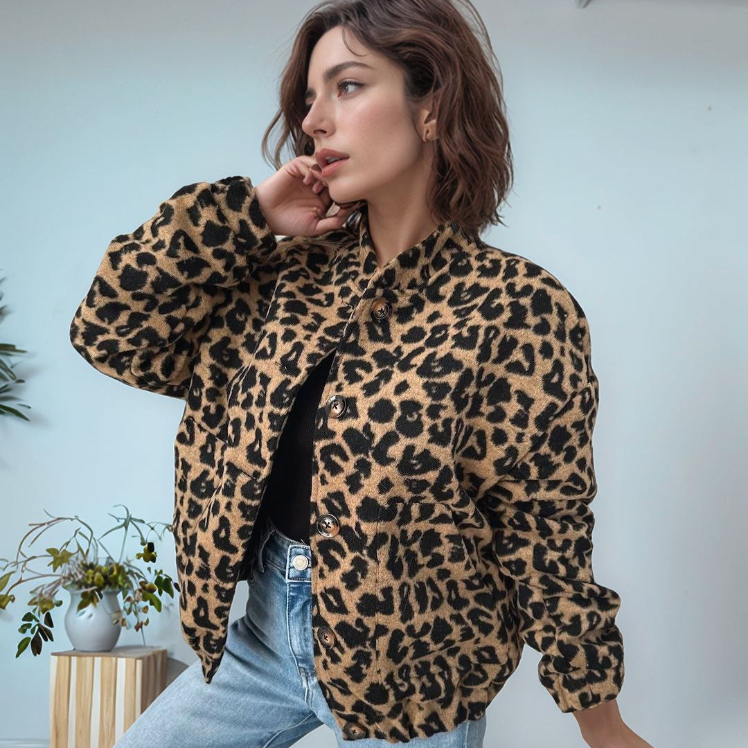 Damen modische Teddyjacke im Leopardenmuster R&B