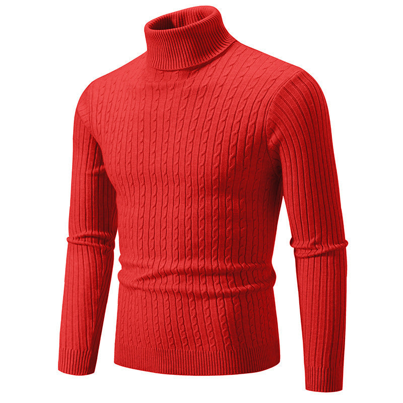 Herren Pullover mit hohem Kragen und strukturiertem Zopfmuster R&B