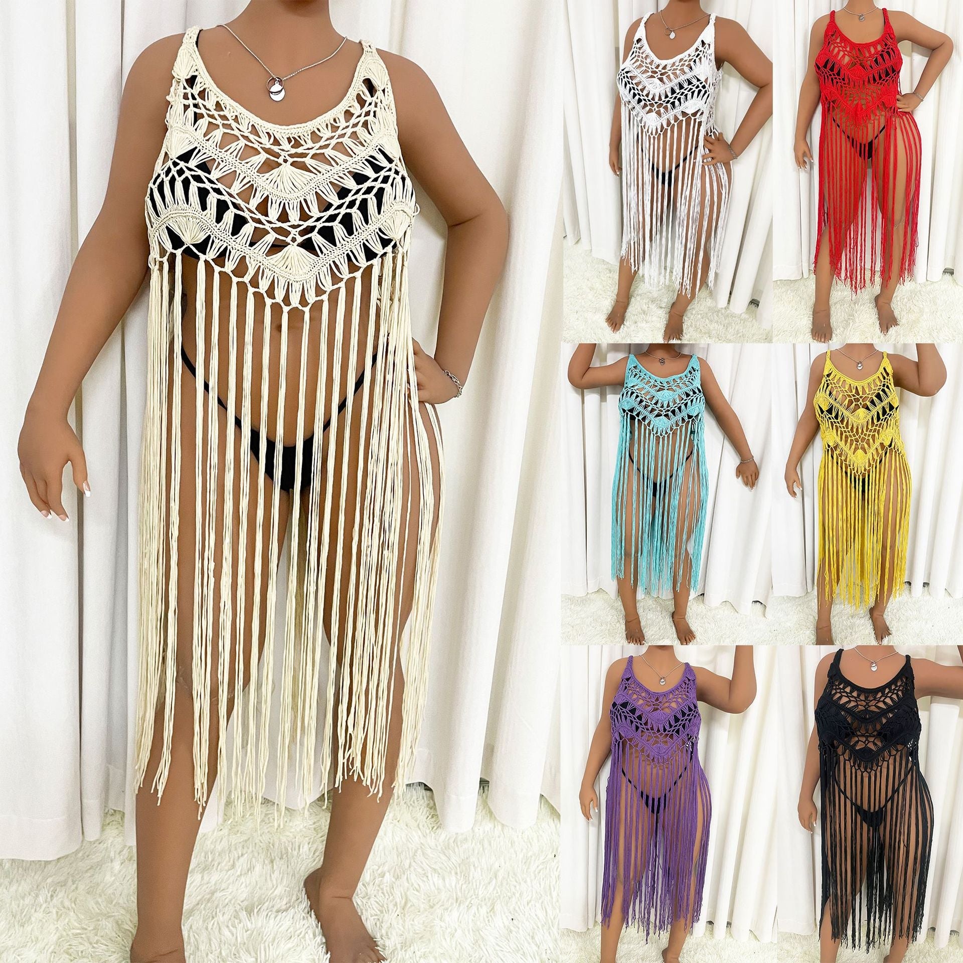 Damen Strandponcho mit Fransen R&B