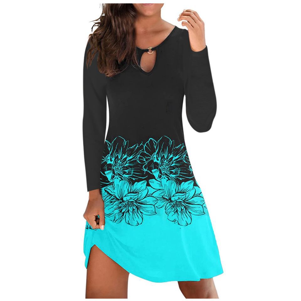Damen Freizeitkleid mit stylischem V-Ausschnitt und buntem Floralprint R&B