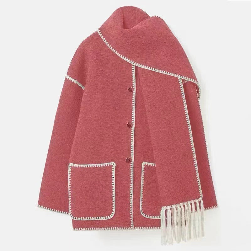 Damen Oversized Strickjacke mit Fransen und Taschen R&B