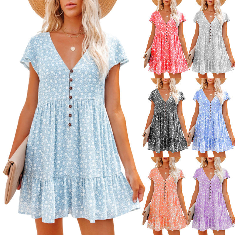 Damen Sommerkleid mit floralen Mustern und Knopfdetails R&B