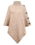 Damen Strick-Poncho mit steigendem Kragen und dekorativen Knopfdetails R&B