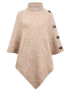Damen Strick-Poncho mit steigendem Kragen und dekorativen Knopfdetails R&B