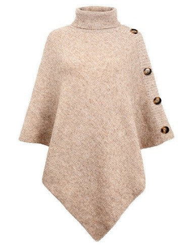 Damen Strick-Poncho mit steigendem Kragen und dekorativen Knopfdetails R&B